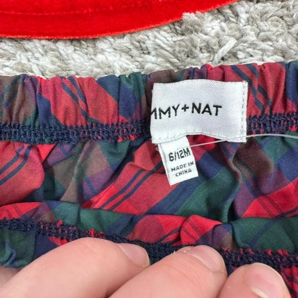 Sammy + Nat Baby Girls Red Velvet Christmas Dress‎ Outfit 6/12M Plaid Bow NWT - Picture 7 of 10